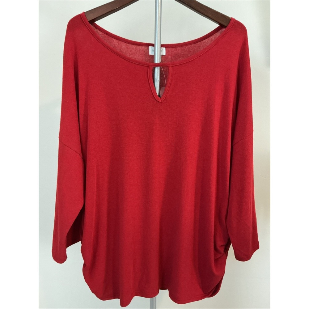 NEW! Avenue 3X 26/28 Casual Career 3/4 Sleeves Solid Red Sweater Top